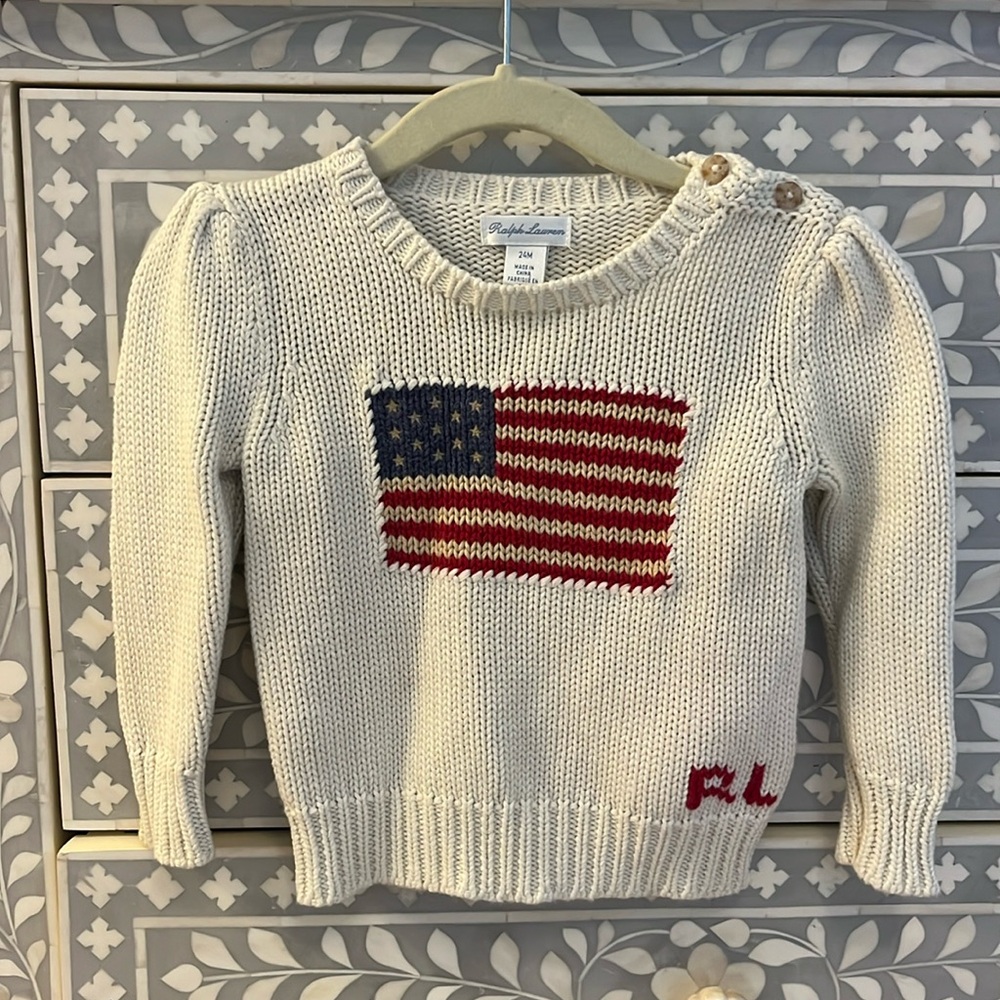 Ralph Lauren Puff Sleeve Cable Knit Flag Sweater in Perfect condition